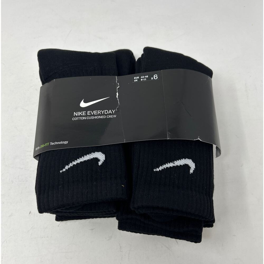 Nike Everyday Cushion Crew Socks, Unisex , Black/White, L (Pack of 6 Pairs )